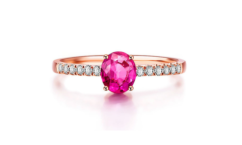 anel em ouro 18k com ametista rosa